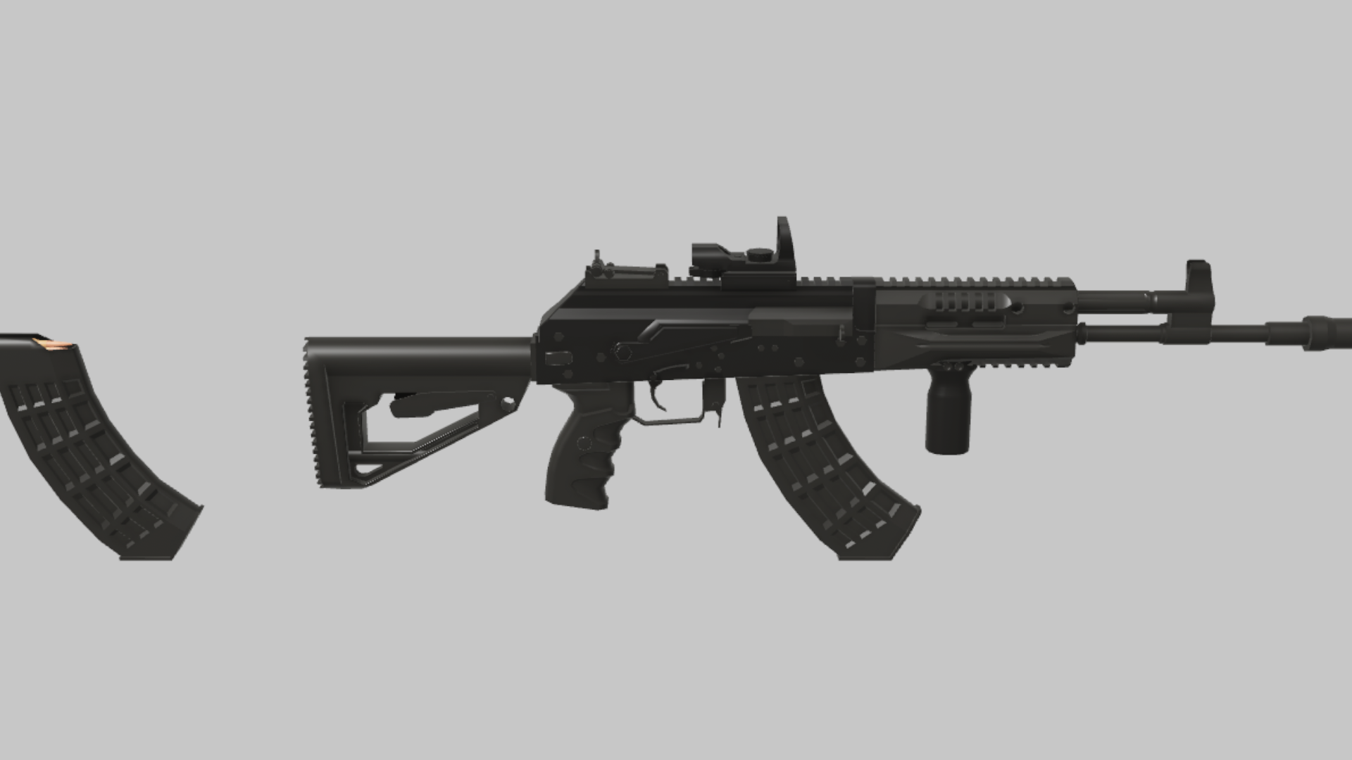 AK-15 CQB RBXM firearm asset front render showing a close-quarters AK-15 setup with compact rail, short foregrip, and black tactical finish