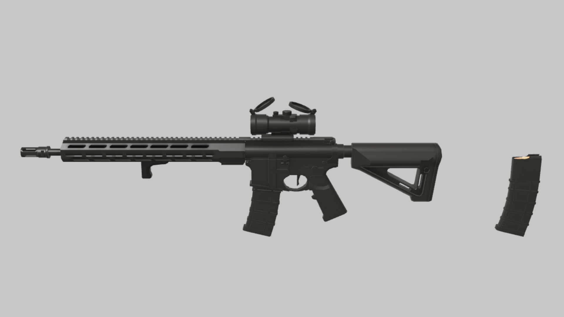 AR-15 Scout RBXM firearm asset front render showing an AR-15 scout setup with a raised optic, long vented handguard, and slim black body