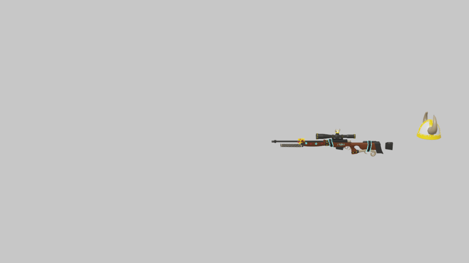 AWP Pillager RBXM firearm asset front render showing a tiny pillager-themed AWP render with warm wood sections and a separate golden flame accent
