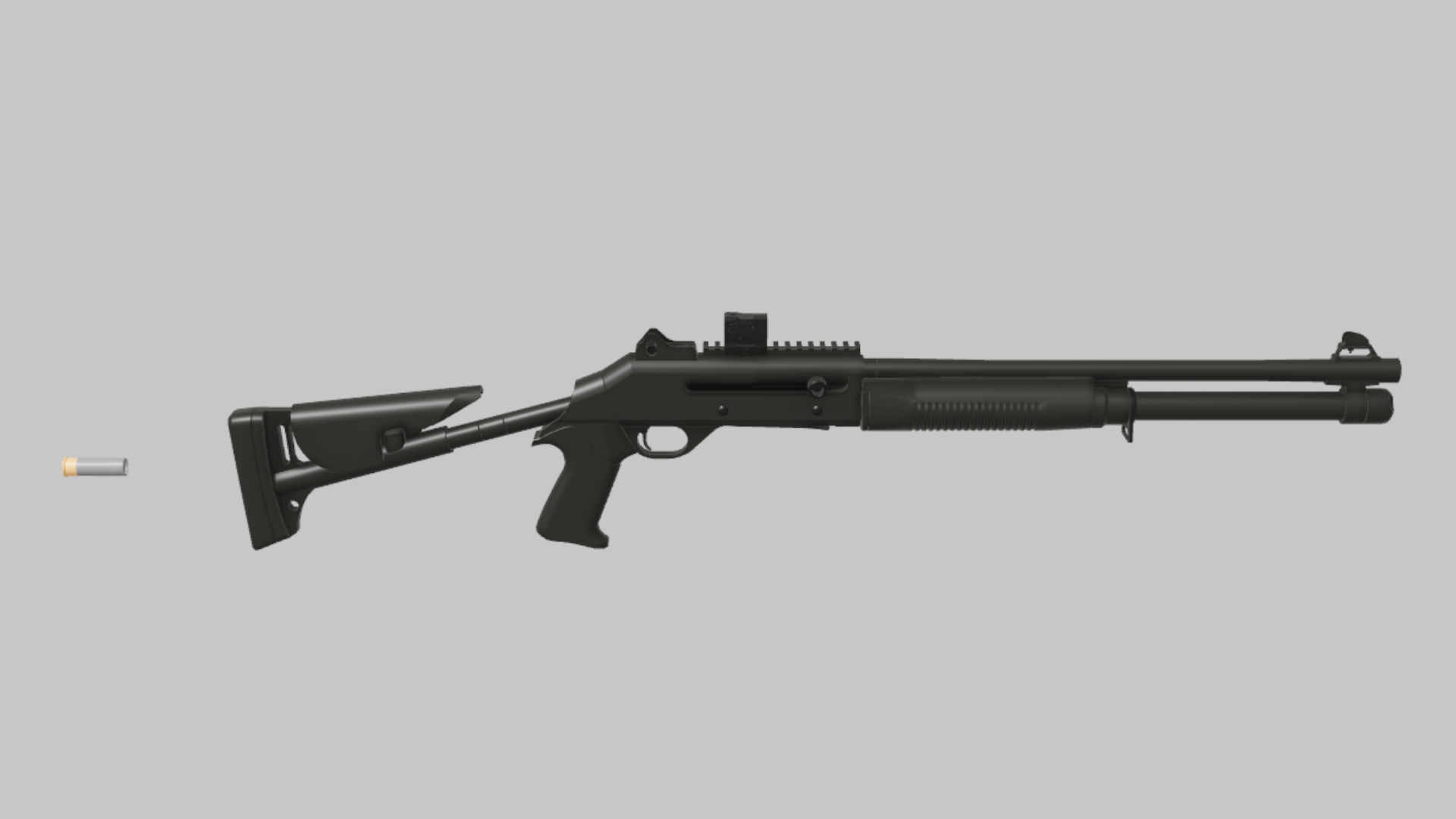 BM4 Slug RBXM firearm asset front render showing a black BM4 slug variant with pale shell marker, long barrel, and minimal tactical body