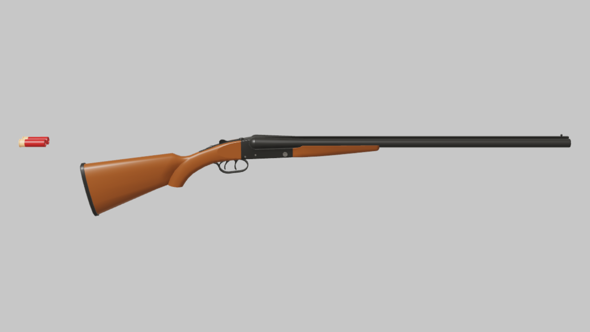 DBS-12 RBXM firearm asset front render showing a wood-stock DBS-12 shotgun with long black barrel and red shell marker