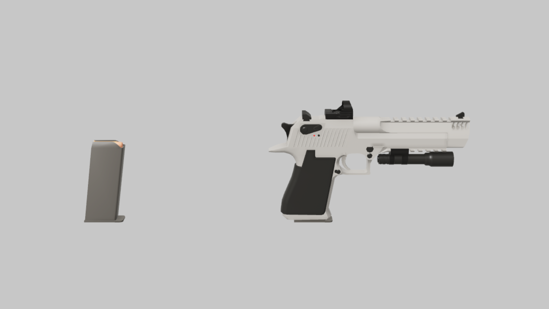 Deagle Enforcer RBXM firearm asset front render showing a white Deagle Enforcer with black underbarrel module, raised sight, and detached magazine