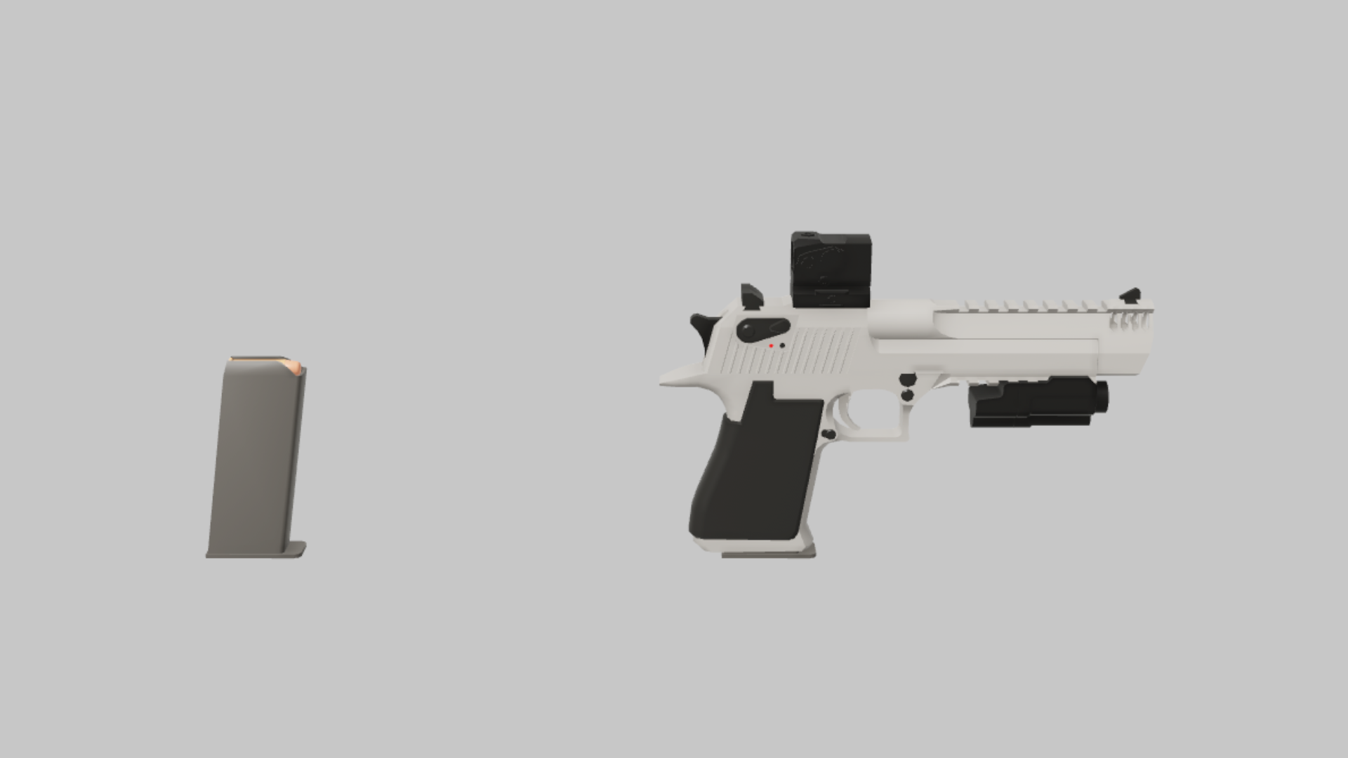 Deagle Tactical RBXM firearm asset front render showing a white Deagle Tactical build with black grip, compact sight, underbarrel module, and detached magazine