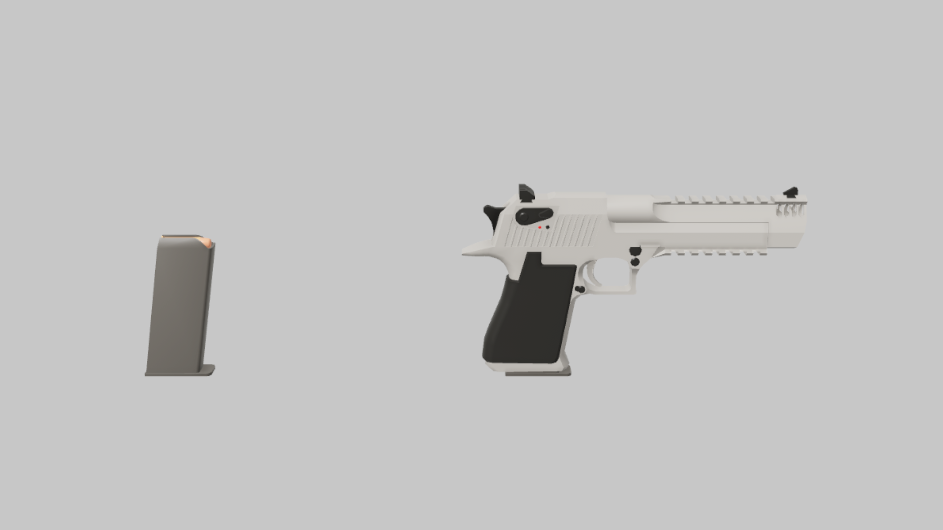 Deagle RBXM firearm asset front render showing a white Deagle with black grip, detached magazine, and clean two-tone slide