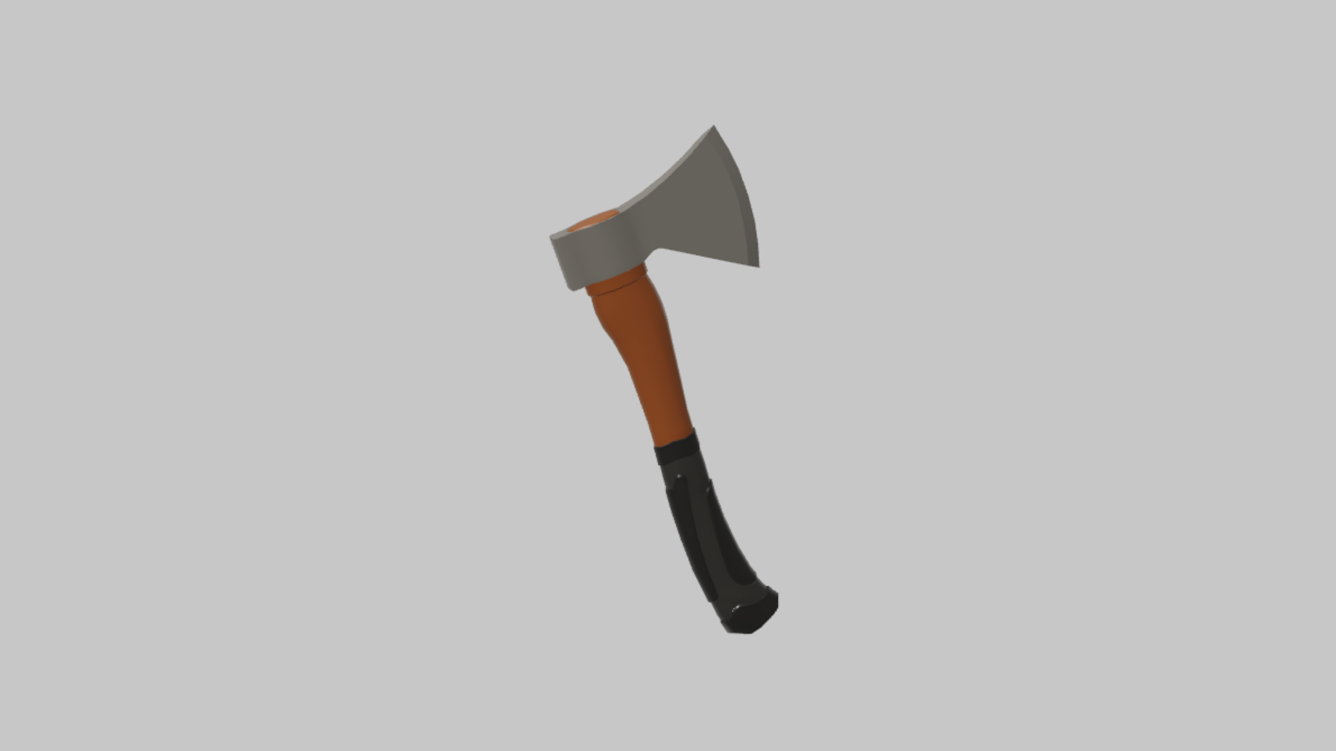 Hatchet RBXM melee asset front render showing a simple hatchet with gray blade, orange handle, and black lower grip