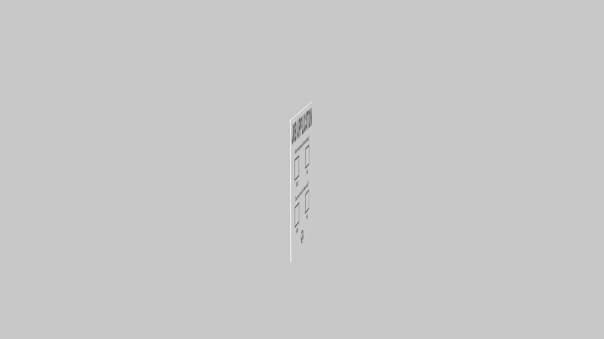 KA-BAR Job Application RBXM melee asset front render showing a paper-thin KA-BAR Job Application render with a tall white document-like silhouette