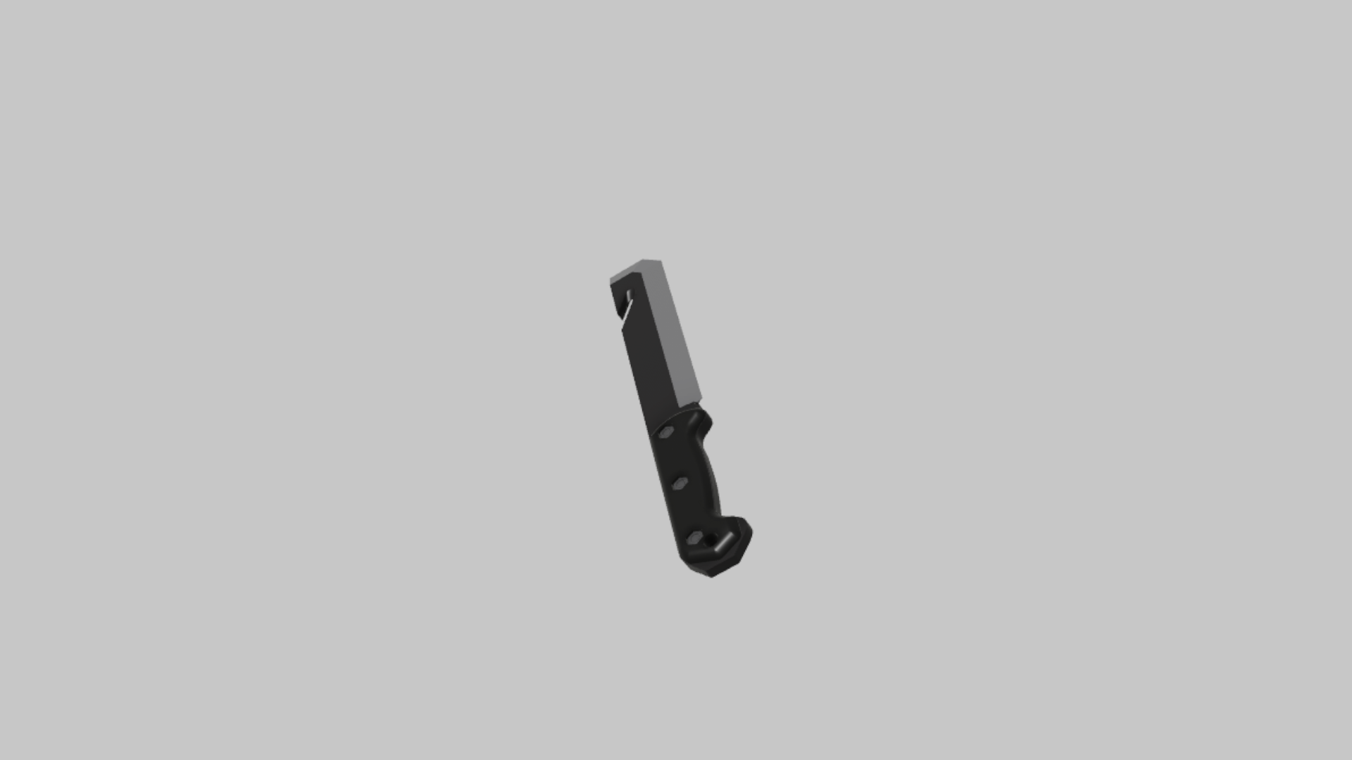KA-BAR Tactical RBXM melee asset front render showing a black tactical KA-BAR handle with squared grip, cutouts, and compact blade angle