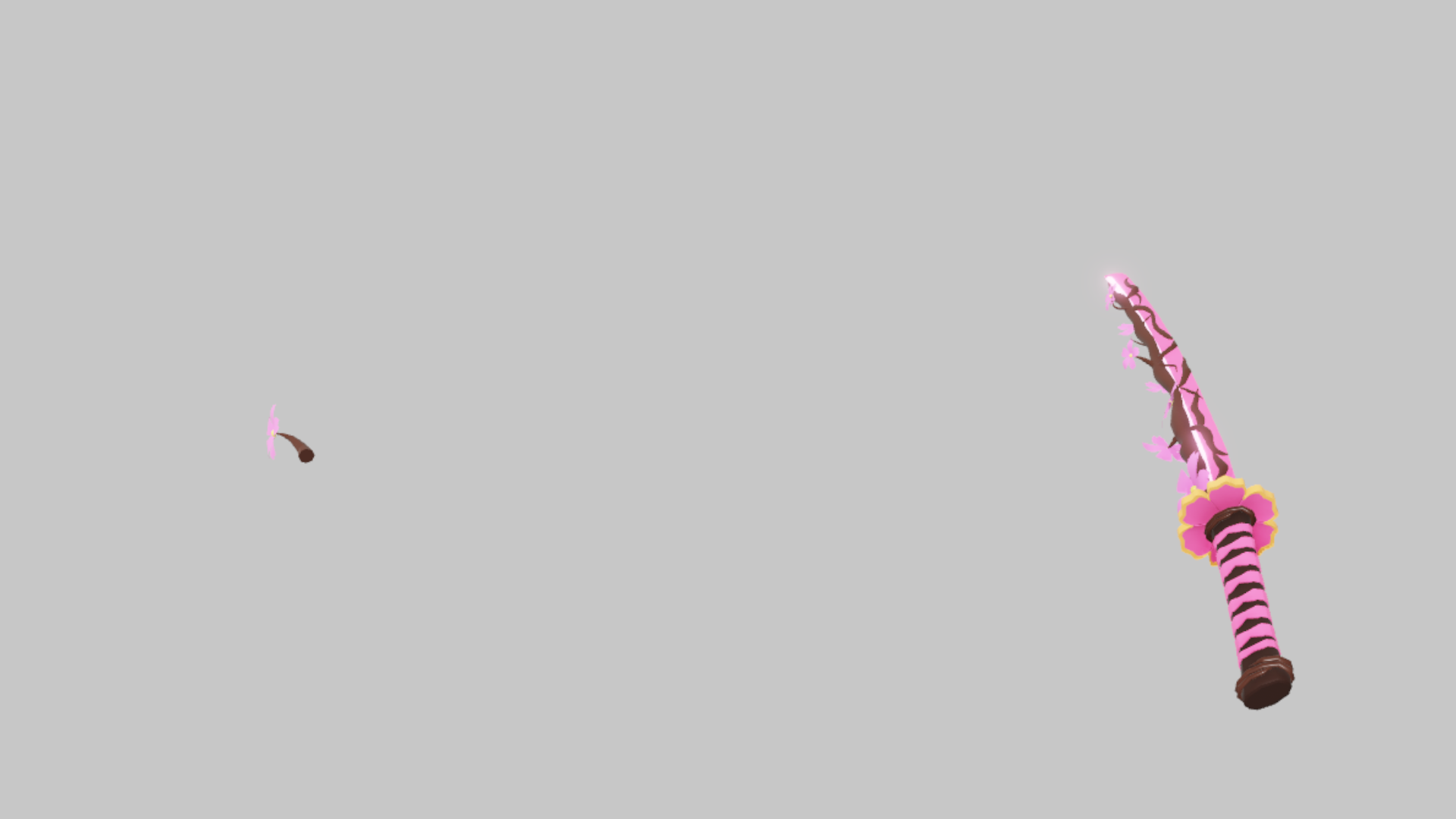 Katana Cherry Blossom RBXM melee asset front render showing a pink cherry blossom katana with floral blade treatment and striped handle wrap