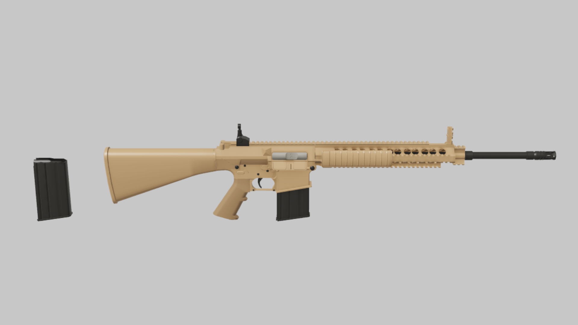 M110 Core RBXM firearm asset front render showing a tan M110 Core rifle with clean rail, simple sighting setup, and long precision barrel