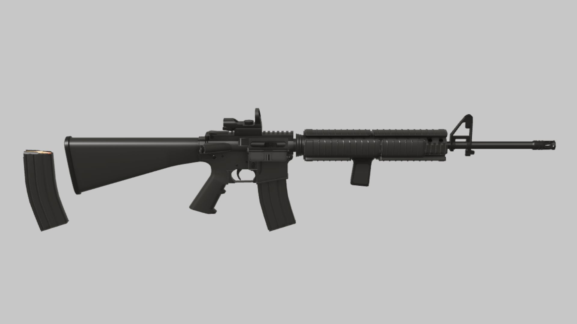 M16A4 CQB RBXM firearm asset front render showing a black M16A4 CQB build with compact foregrip and shortened tactical presentation