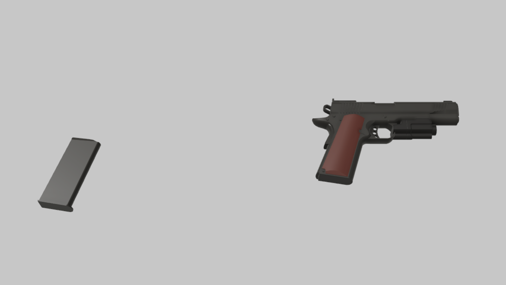 M1911 CQB RBXM firearm asset front render showing a black M1911 CQB pistol with underbarrel module and brown grip panels