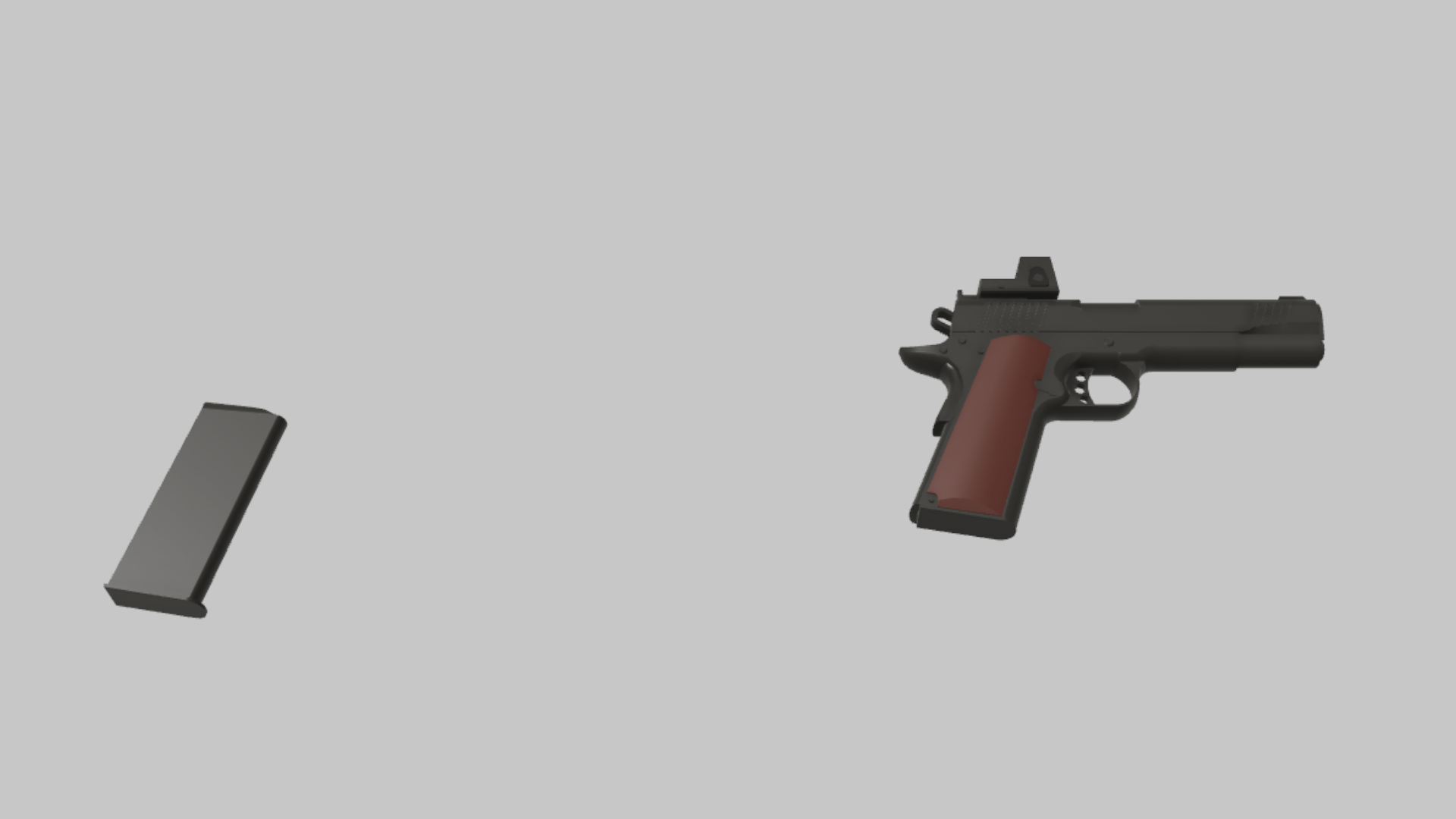M1911 Tactical RBXM firearm asset front render showing a black M1911 Tactical render with brown grip panels and clean raised sight