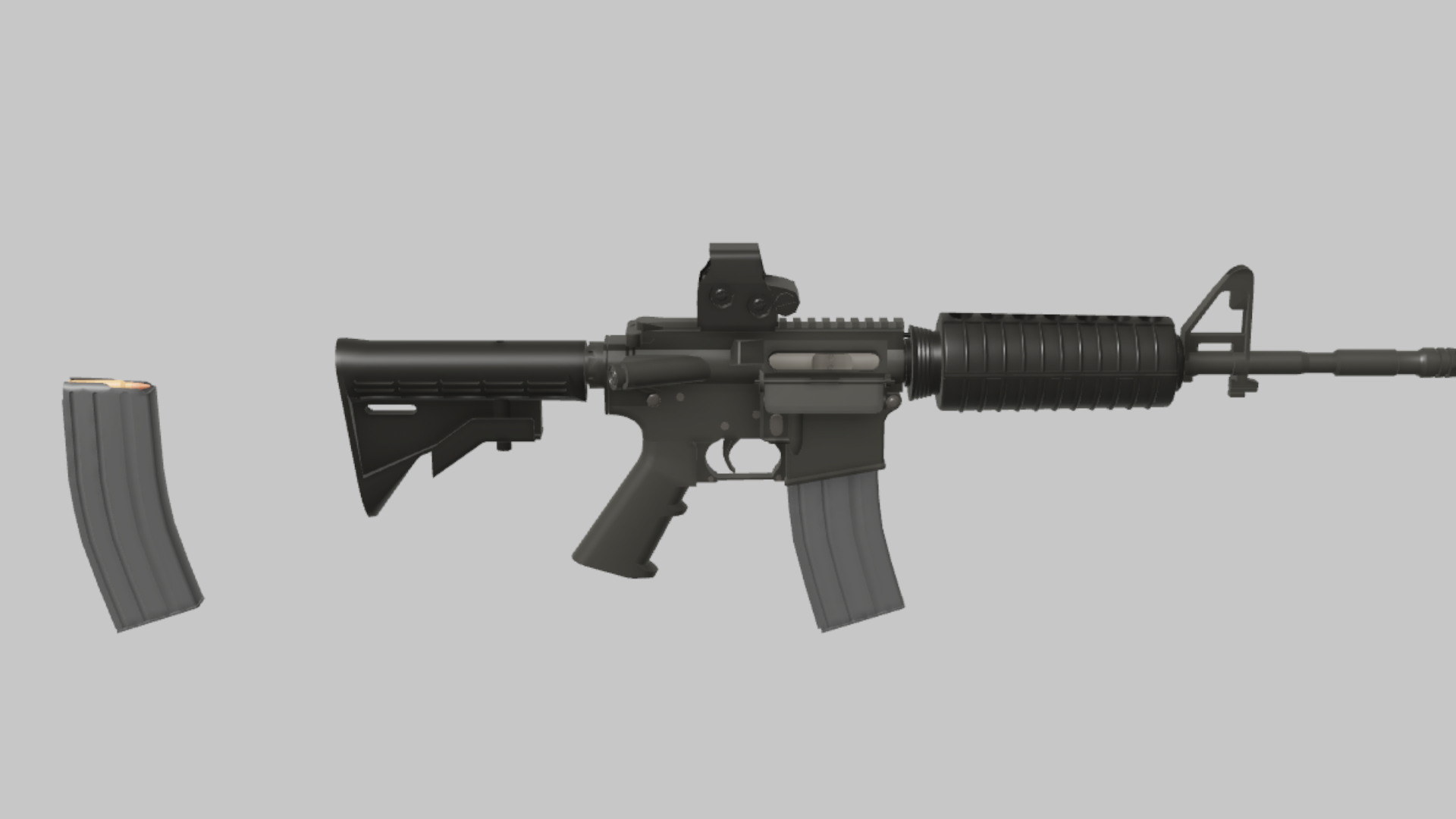 M4A1 CQB RBXM firearm asset front render showing a black M4A1 CQB build with raised optic, compact stock, and close-range rail profile