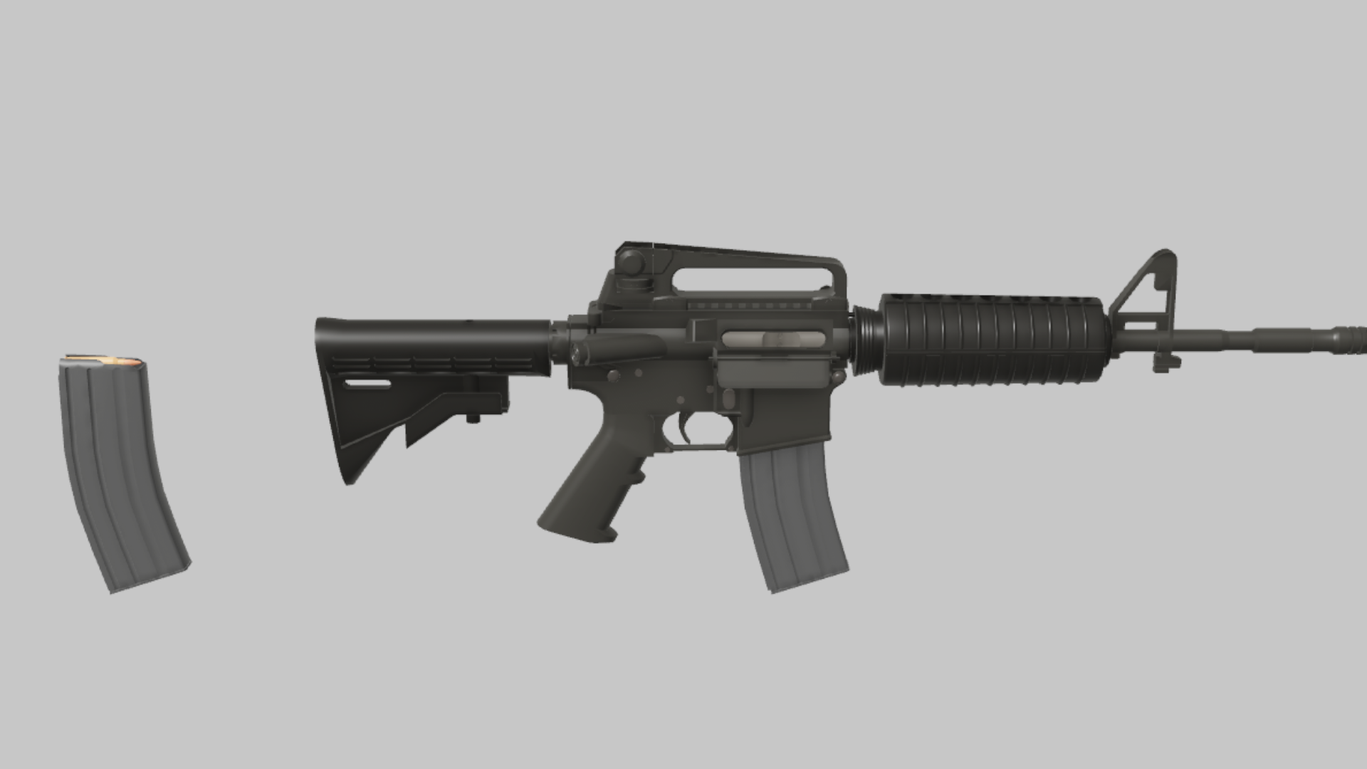 M4A1 RBXM firearm asset front render showing a classic black M4A1 with carry handle, collapsible stock, gray magazine, and ribbed handguard