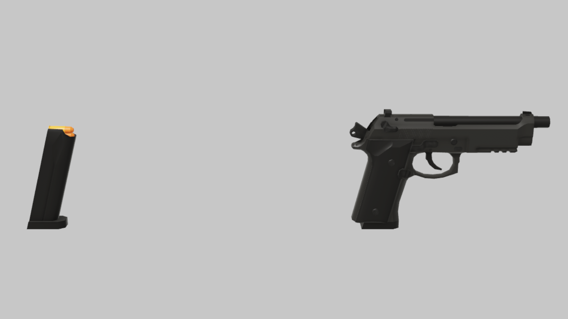 M9A3 RBXM firearm asset front render showing a compact black M9A3 pistol with detached magazine and simple tactical silhouette