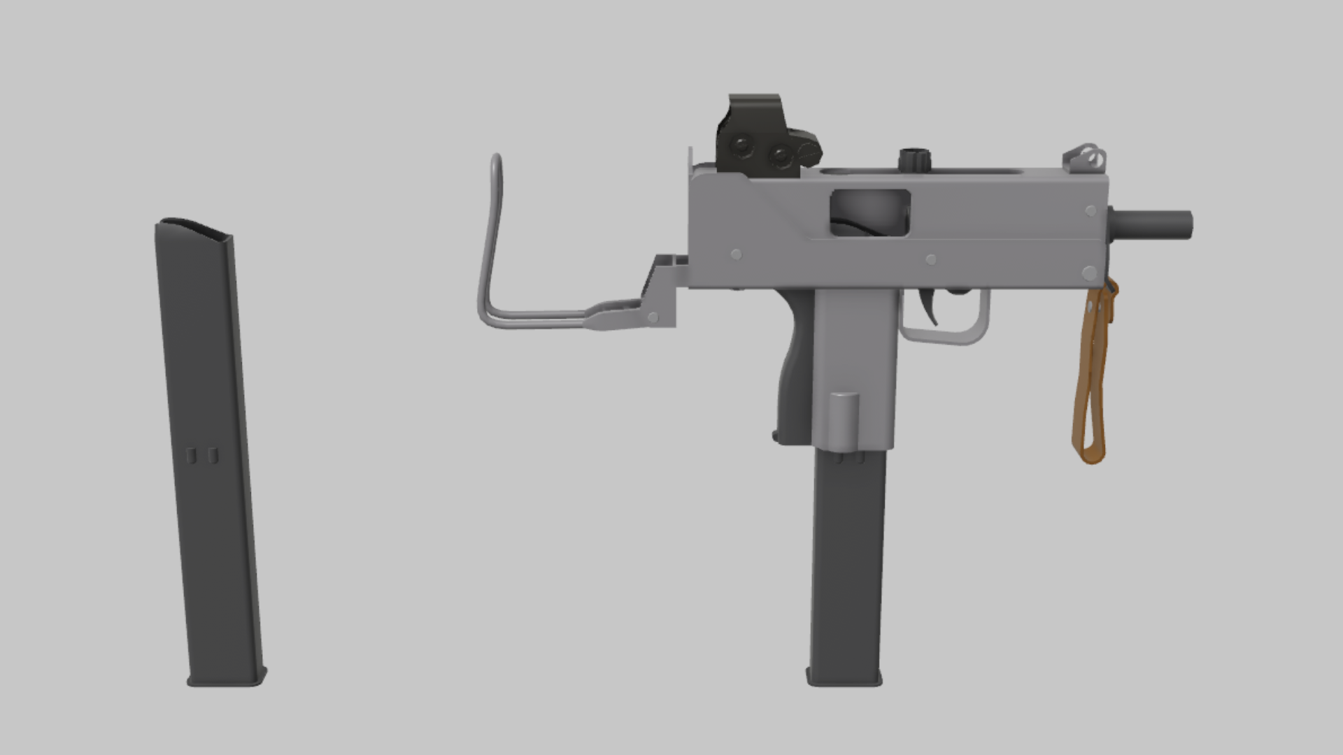 MAC-10 Marksman RBXM firearm asset front render showing a gray MAC-10 Marksman variant with raised optic, black grip, and compact boxy frame