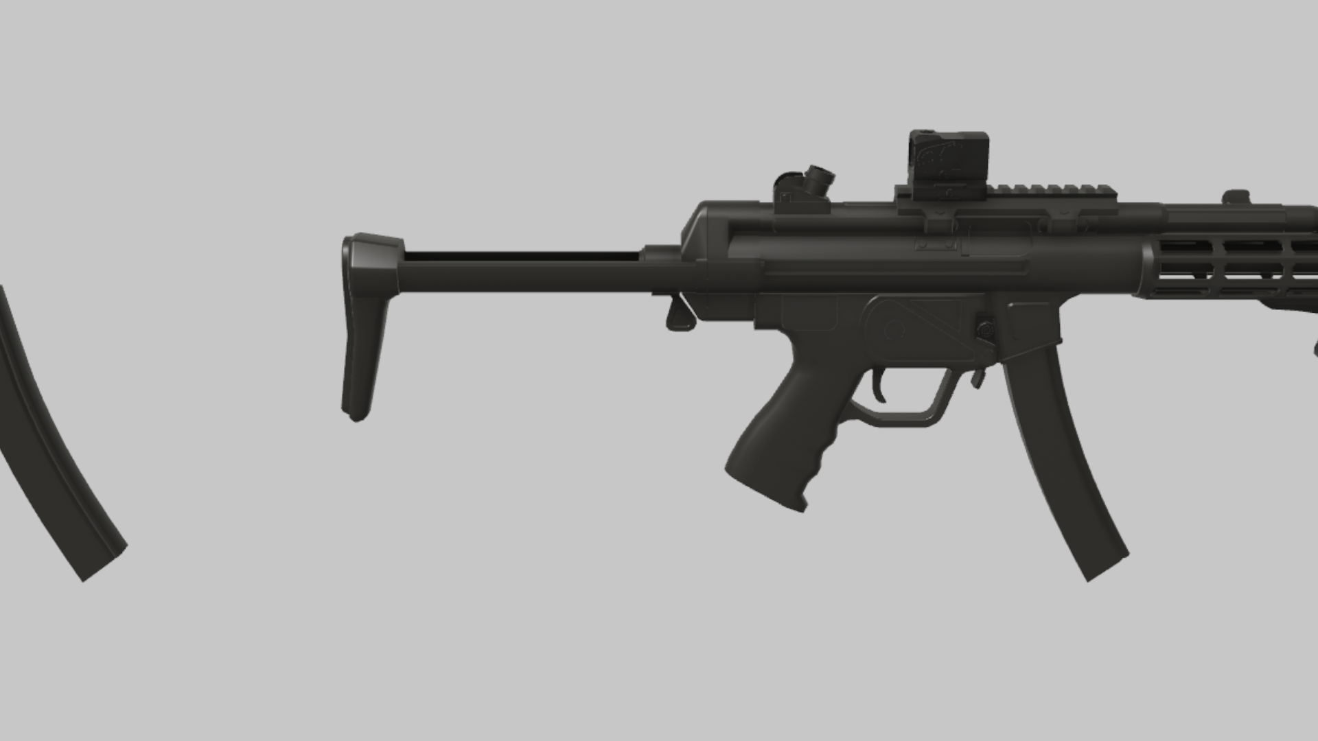MP5 Breacher RBXM firearm asset front render showing a black MP5 Breacher with raised optic and compact close-quarters silhouette