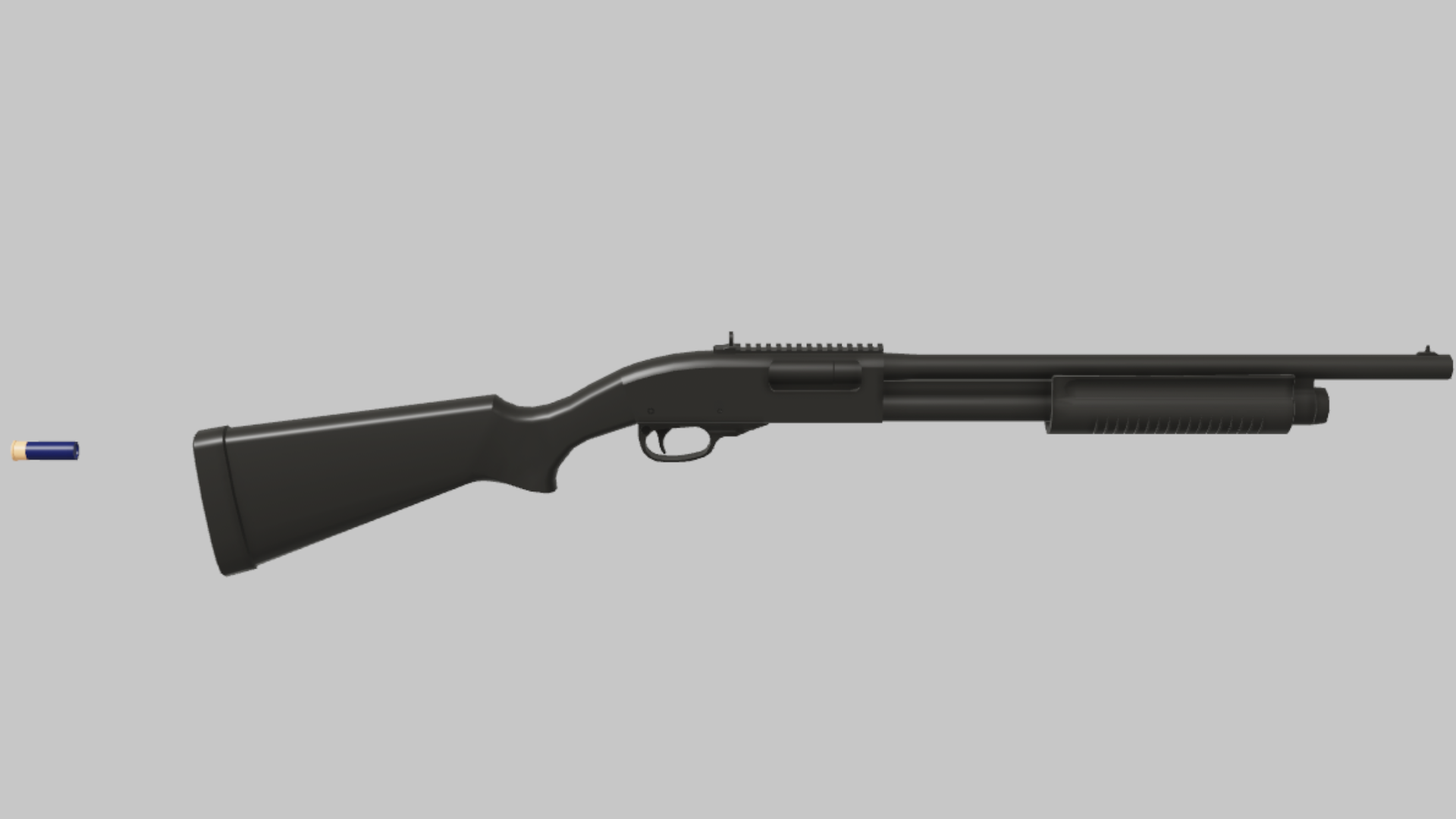 R870 Birdshot RBXM firearm asset front render showing a black R870 Birdshot variant with blue shell marker and classic pump shotgun silhouette