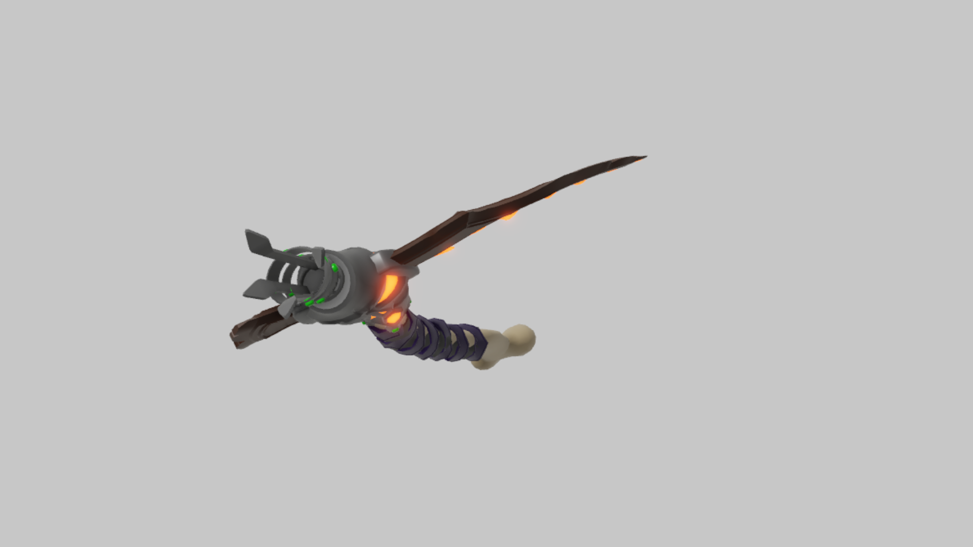 Soul Scythe RBXM scythe asset front render showing a Soul Scythe with dark spiked blade, glowing orange core, and twisted handle details