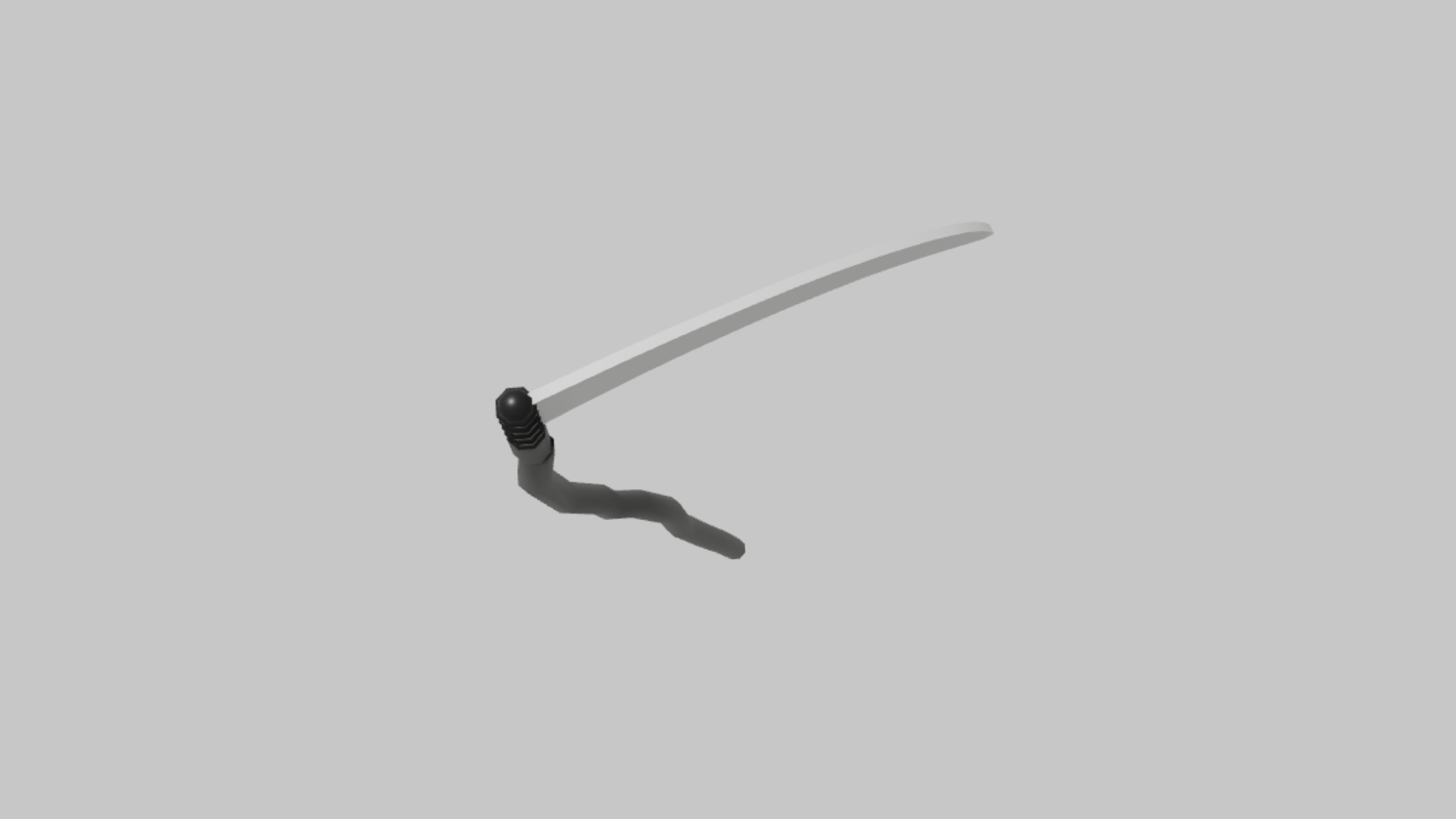 Scythe RBXM scythe asset front render showing a simple gray-bladed scythe with a dark curved handle and plain utility silhouette