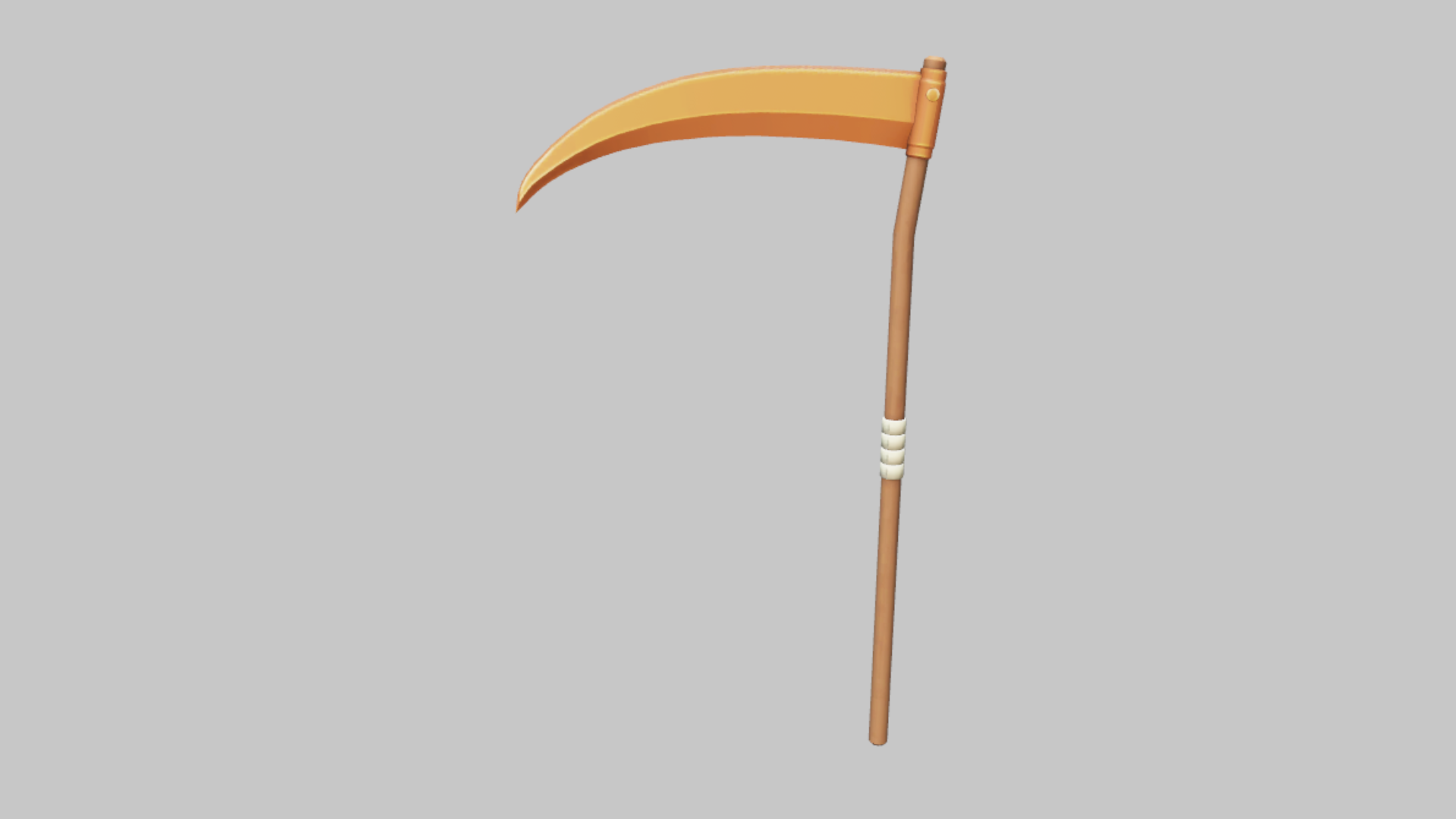 Bronze Scythe RBXM scythe asset front render showing a warm bronze curved blade on a plain wooden staff with white grip wraps